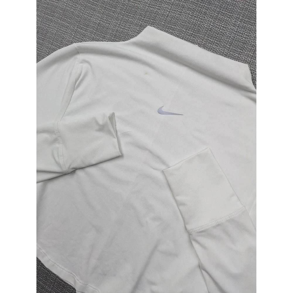 Nike Dri-FIT Shirt Womens Medium White Cropped Mock Neck Long Sleeve Running Top
